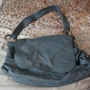 Blue Textured Shoulder Bag with Adjustable Strap